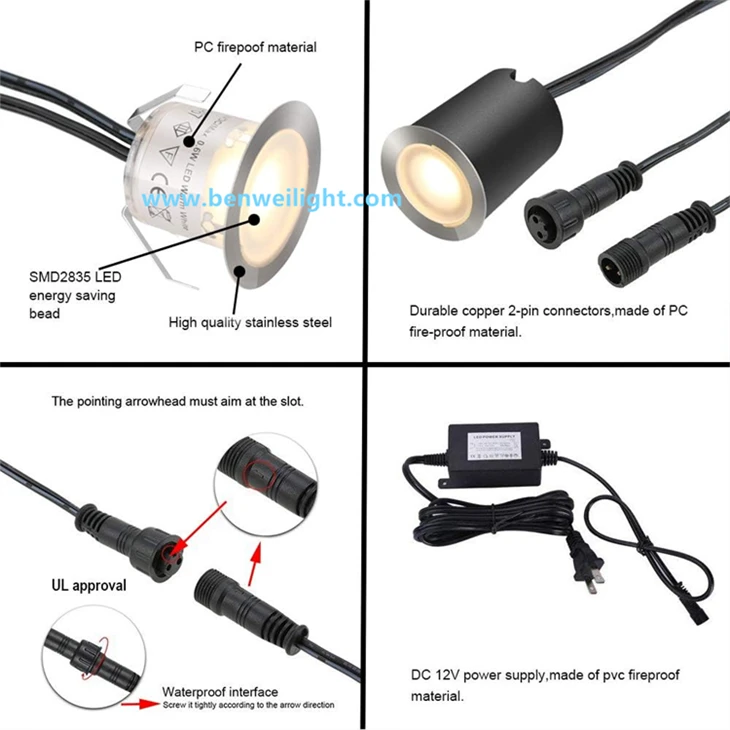 Recessed 32mm LED Deck Lights, IP67, DC12V In-Ground Lighting For Outdoor Gardens, Patios, Stairs factory