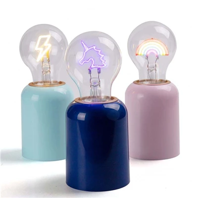 Stolní lampa LEGAMI - ve tvaru žárovky, dobíjecí pomocí kabelu USB, bezdrátová, žárovky Fiction, duhový motiv